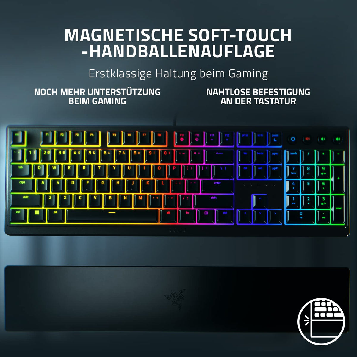 Razer Ornata V3 X - Flache Membran-Tastatur mit Chroma RGB (Lautlose Membran-Switches, Ergonomische Handballenauflage, Tastenkappen Anti-UV-Beschichtung) QWERTZ DE-Layout | Schwarz