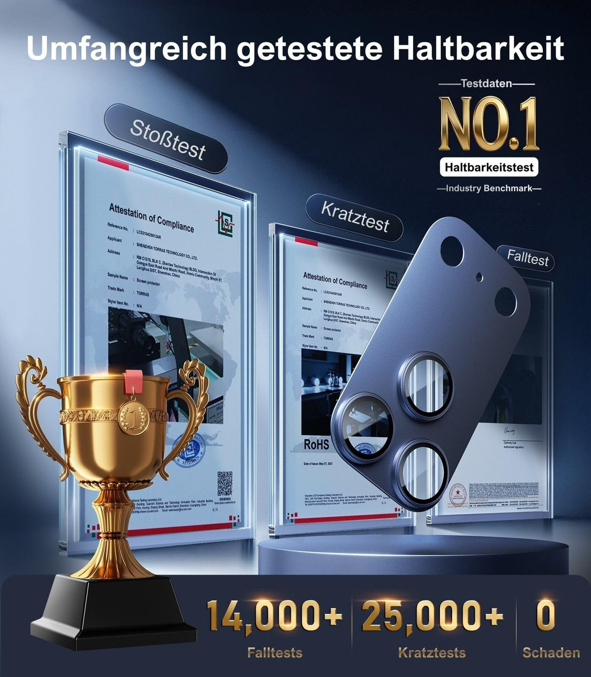 TORRAS für iPhone 18 Pro 9H+ Kratzfest Kameraschutz HD-Klares, Grau