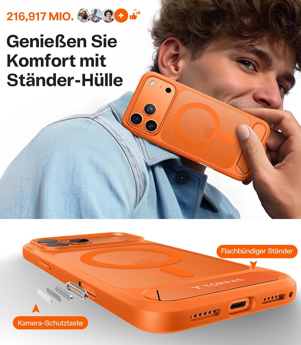 TORRAS Ostand L1 Hülle für iPhone 16 Pro für MagSafe Case, Schwarz