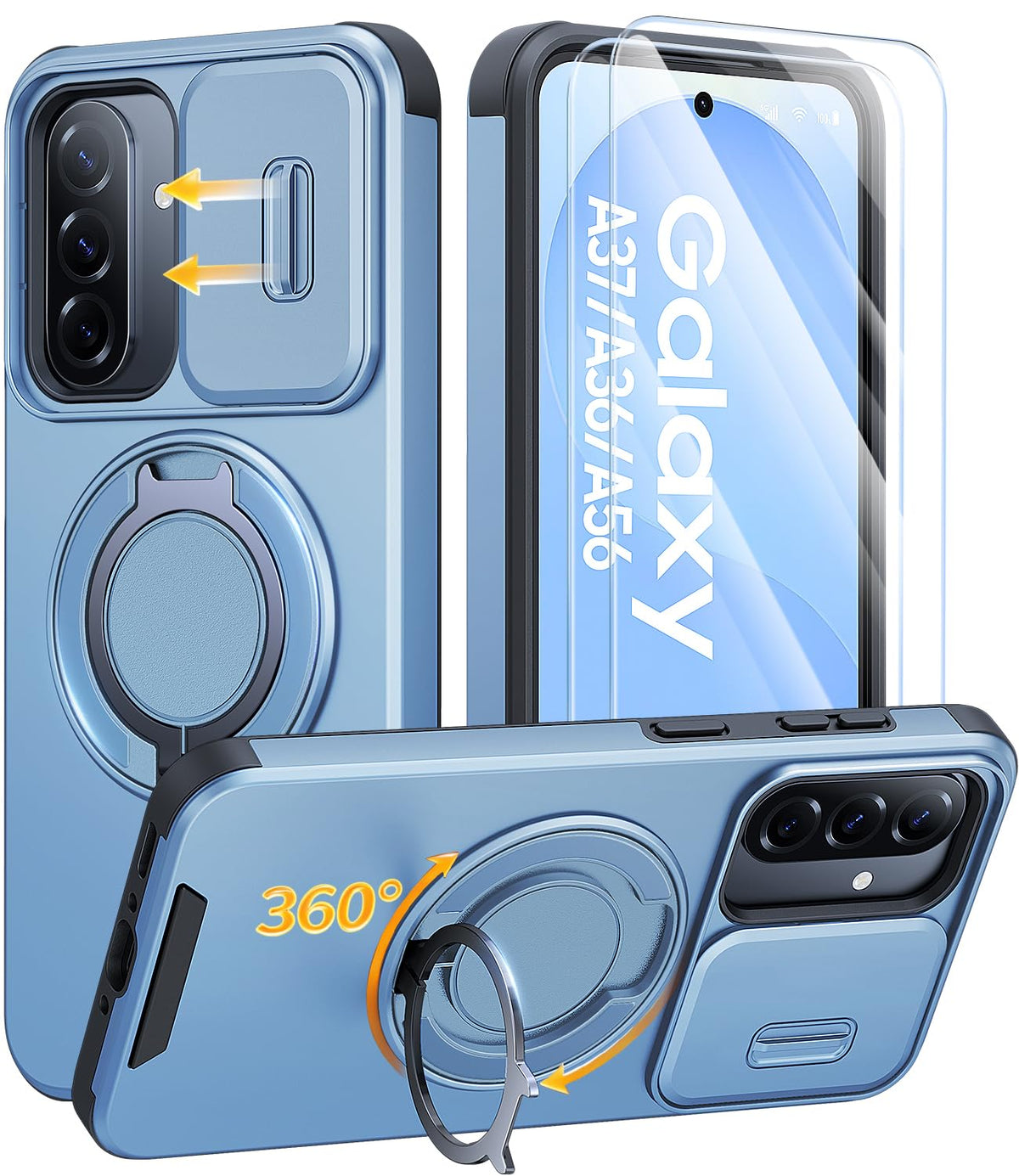 AOUIA für Samsung Galaxy S26 Ultra Hülle mit 2 Stück Panzerglas, Kameraschutz, 360° drehbarer Ringständer, Militärstandard Stoßschutz, robuste Handyhülle für Samsung S26 Ultra, Schwarz