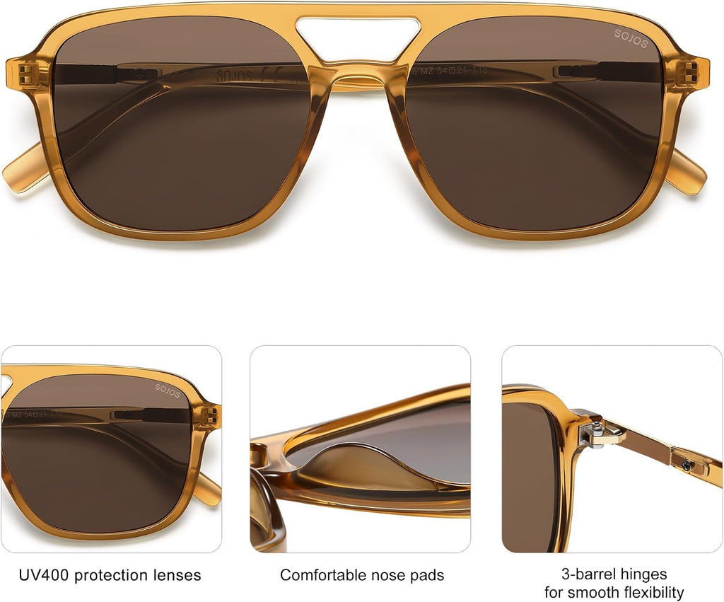 SOJOS Retro Aviator Sunglasses Womens Mens,Trendy Rectangle Shades SJ2202