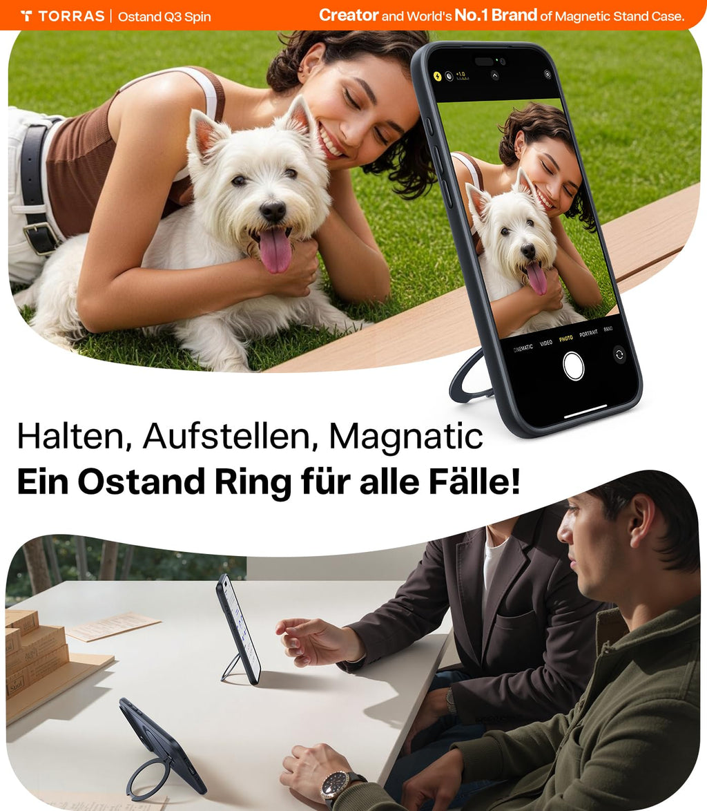 TORRAS Ostand Q3 Spin für iPhone 18 Pro Hülle für MagSafe 360°Stand Schwarz
