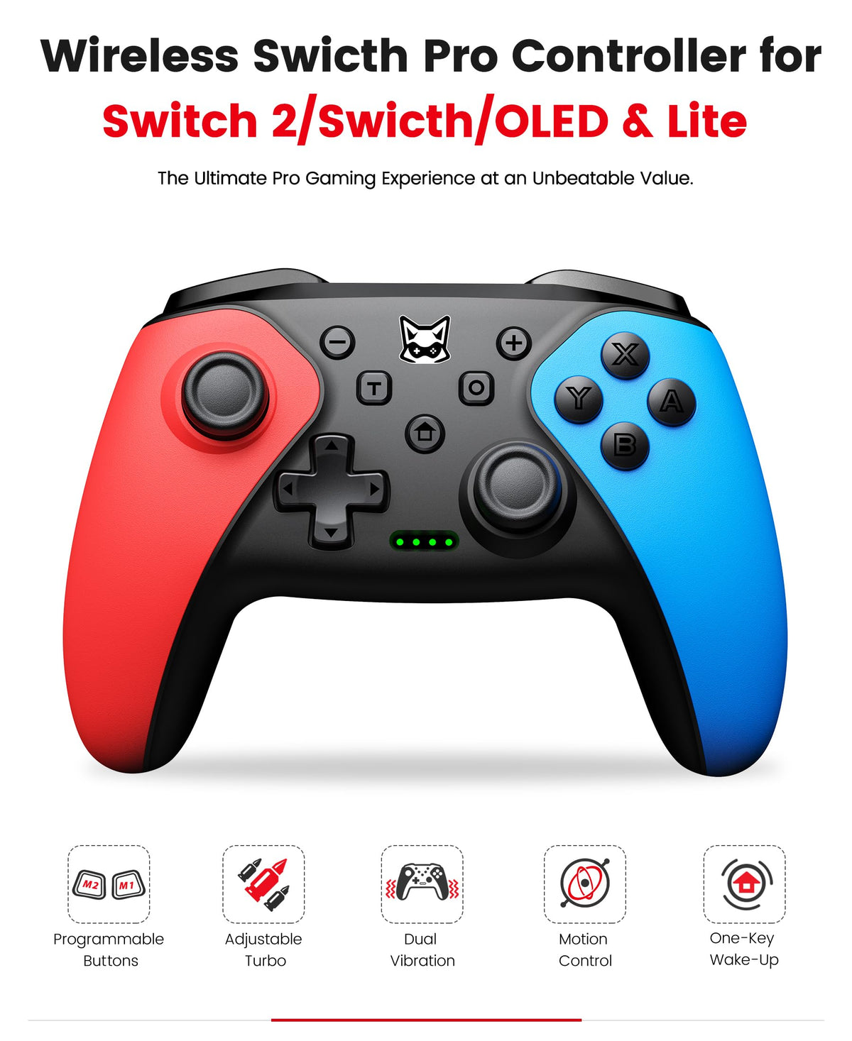 HELLCOOL Switch Controller, Kabellos Switch Pro Controller für Switch/Lite/OLED Konsole, Macro/Turbo/Aufwachfunktion, Präzise Steuerung, Dual Motors Vibration, 15 Std Spieldauer