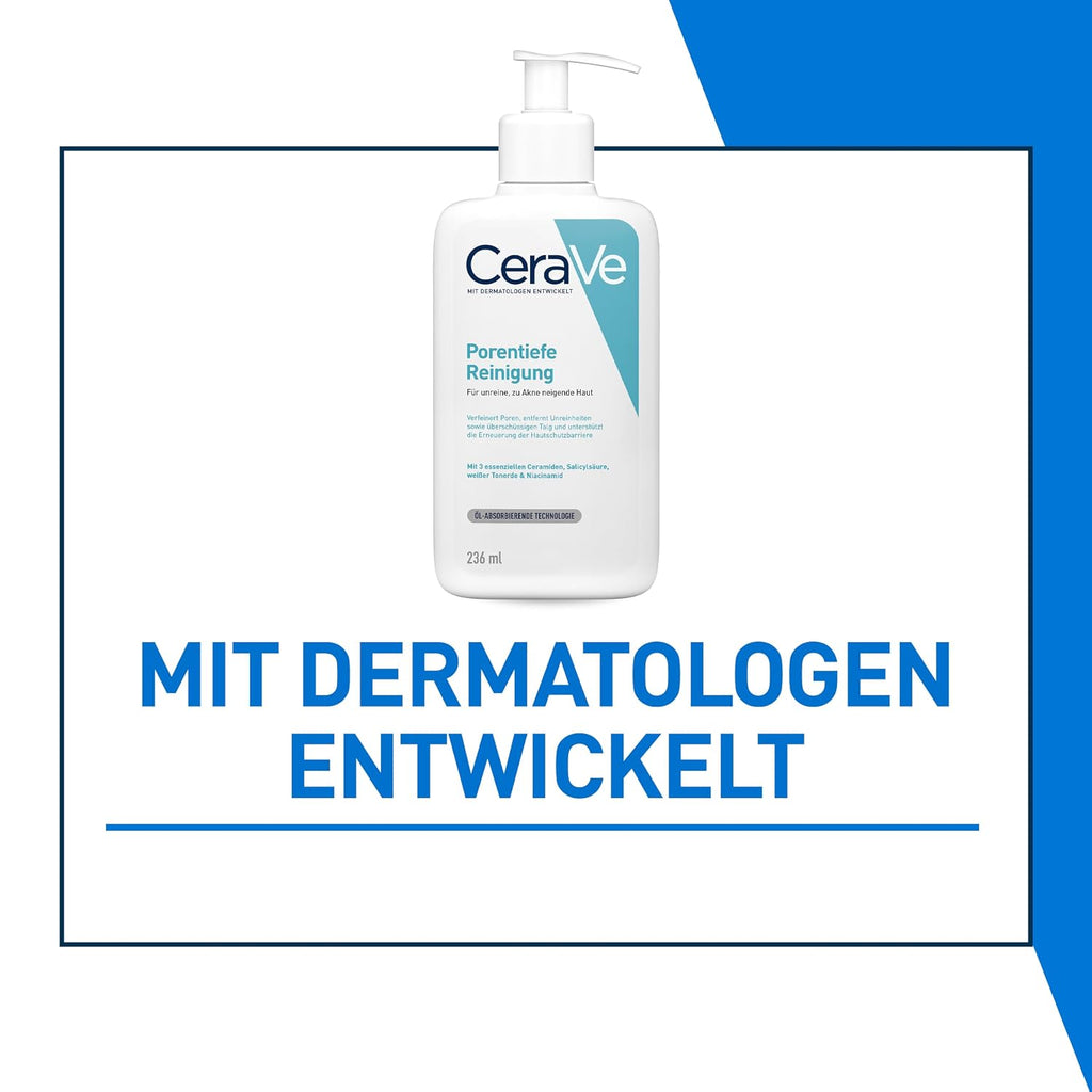 CeraVe Porentiefe Reinigung Waschgel für das Gesicht gegen Pickel, 236 ml