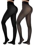 HONGTEYA 2 Pairs Fleece Lined Tights Women - Warm Sheer Pantyhose Fake Translucent Tights Winter Thermal Leggings