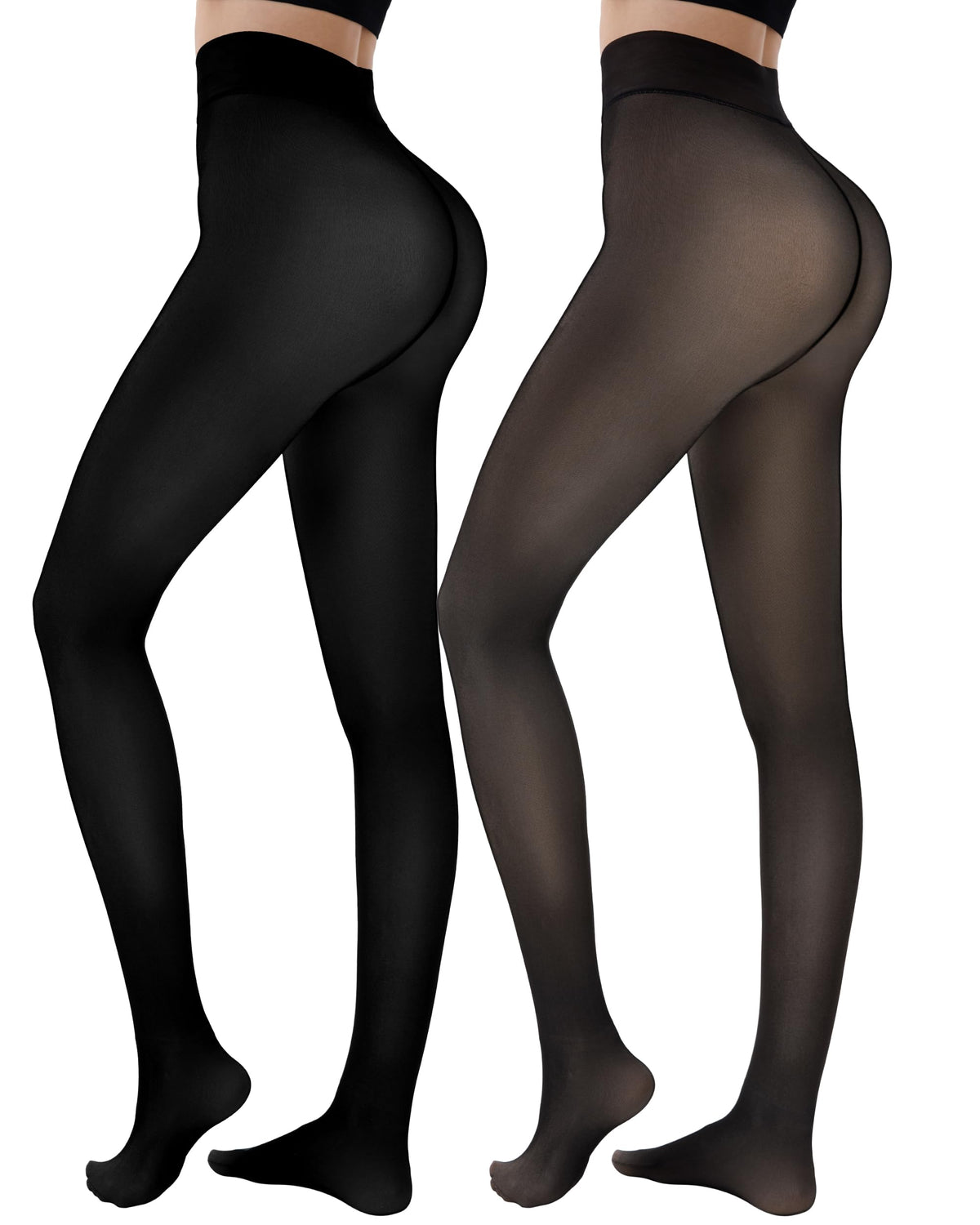 HONGTEYA 2 Pairs Fleece Lined Tights Women - Warm Sheer Pantyhose Fake Translucent Tights Winter Thermal Leggings