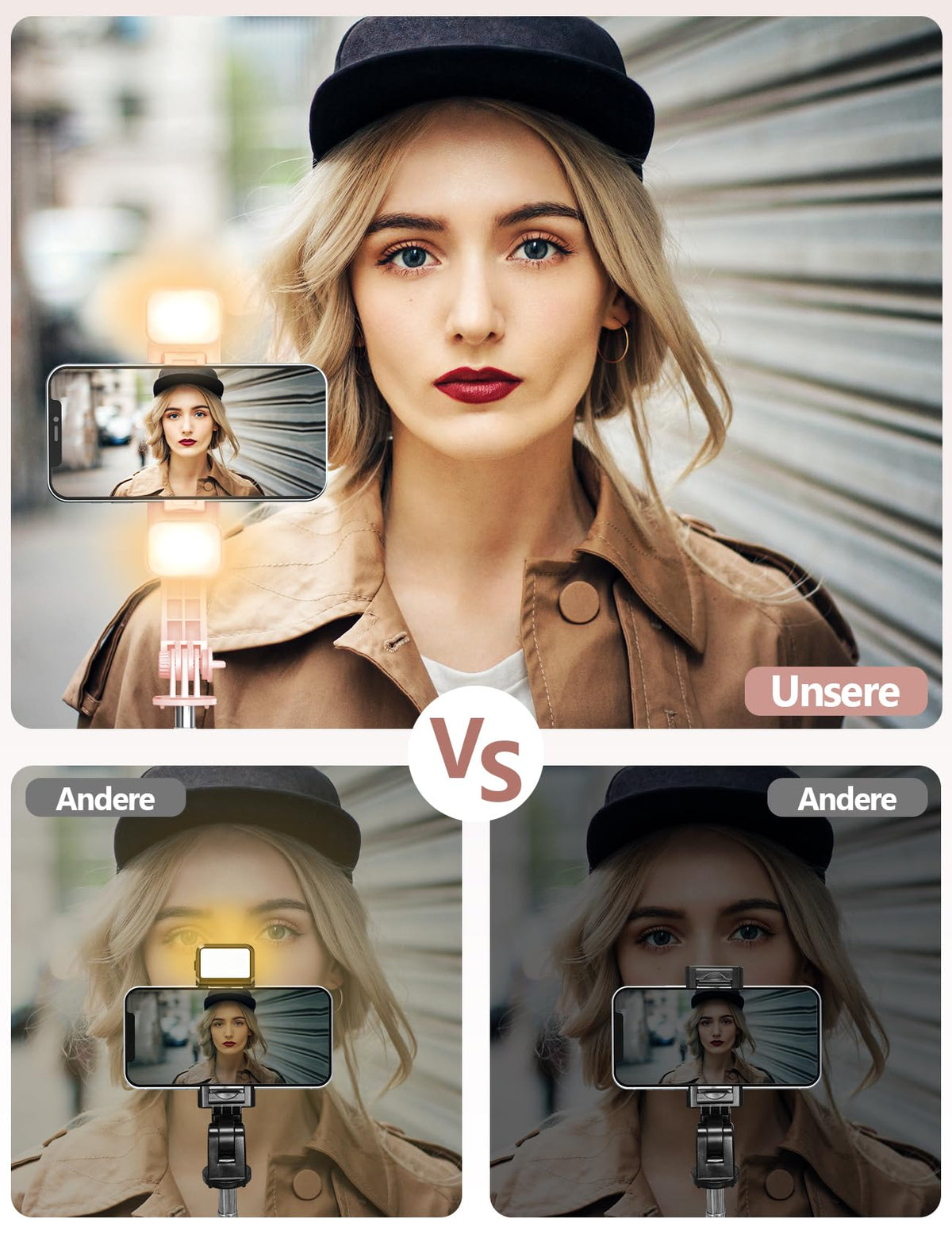 Selfiestick Stativ und Fernbedienung, 2 Fülllicht Stativ für Smartphones