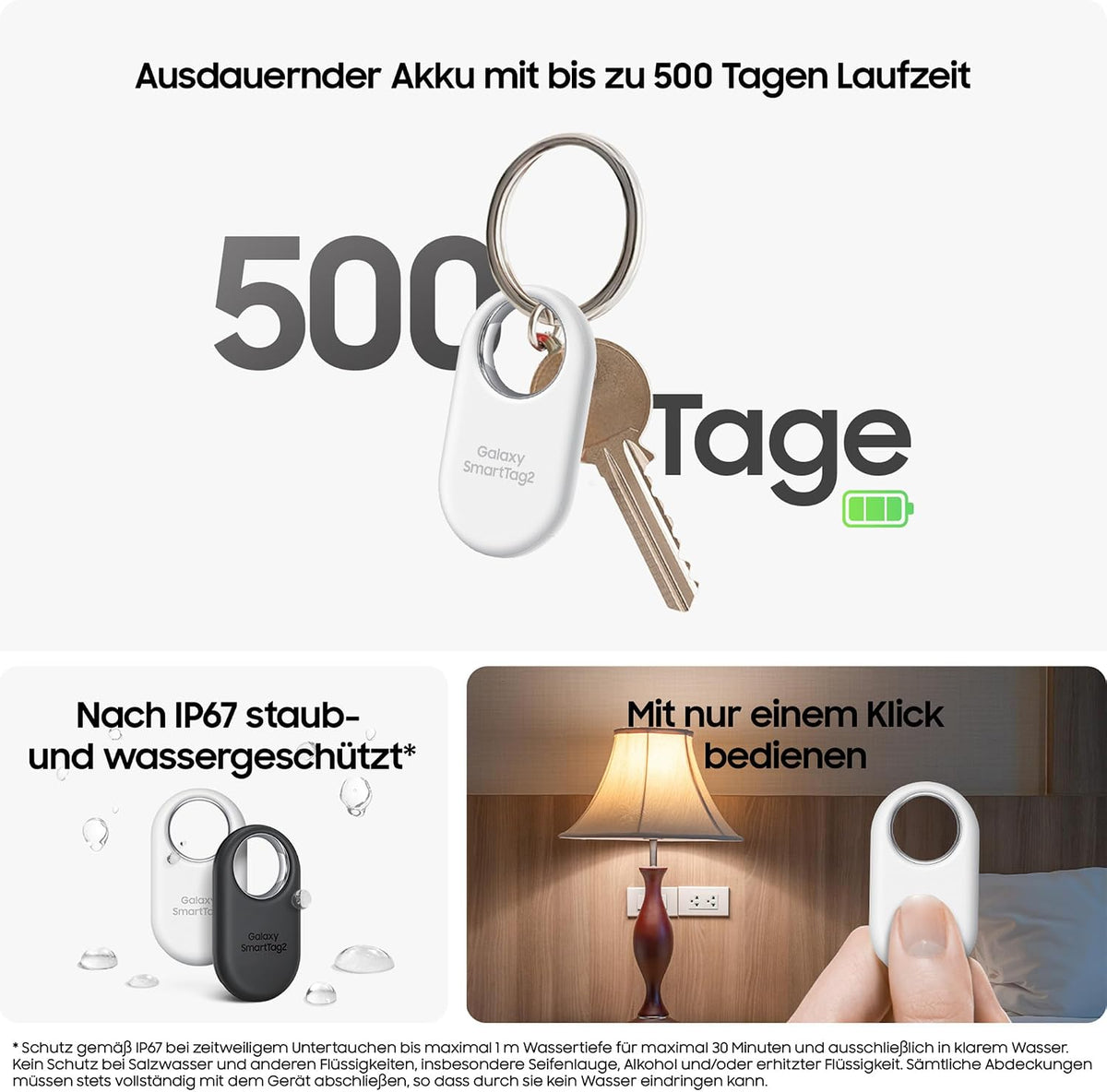 Samsung Galaxy SmartTag2 Bluetooth-Tracker, Kompassansicht, Suche in der Nähe, mit bis zu 500 Tage Laufzeit, wassergeschützt, Schwarz (1 Stück)