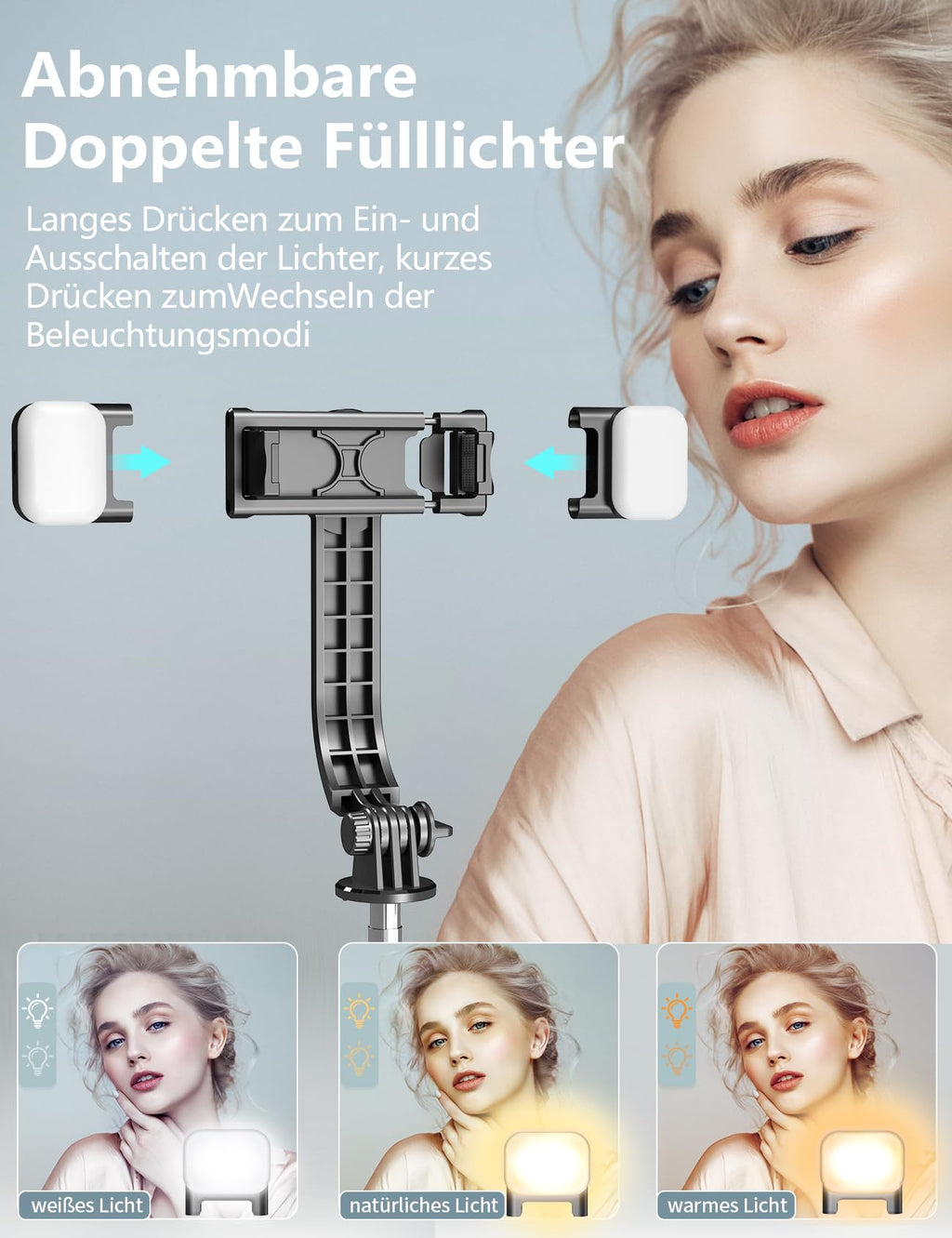 Selfiestick Stativ und Fernbedienung, 2 Fülllicht Stativ für Smartphones