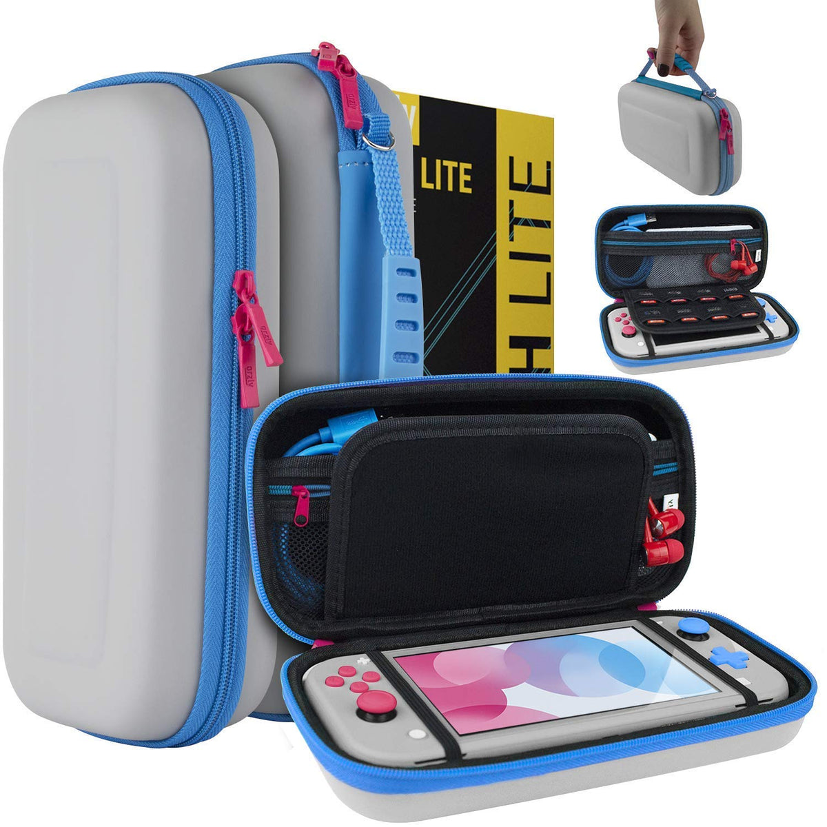 Orzly Tragetasche kompatibel mit Nintendo Switch Lite (2019) – Aufbewahrungstasche - Hartschalen Case/Hülle/Schutzhülle für die Verwendung mit der Nintendo Switch Lite Konsole & Accesoires - ROSA