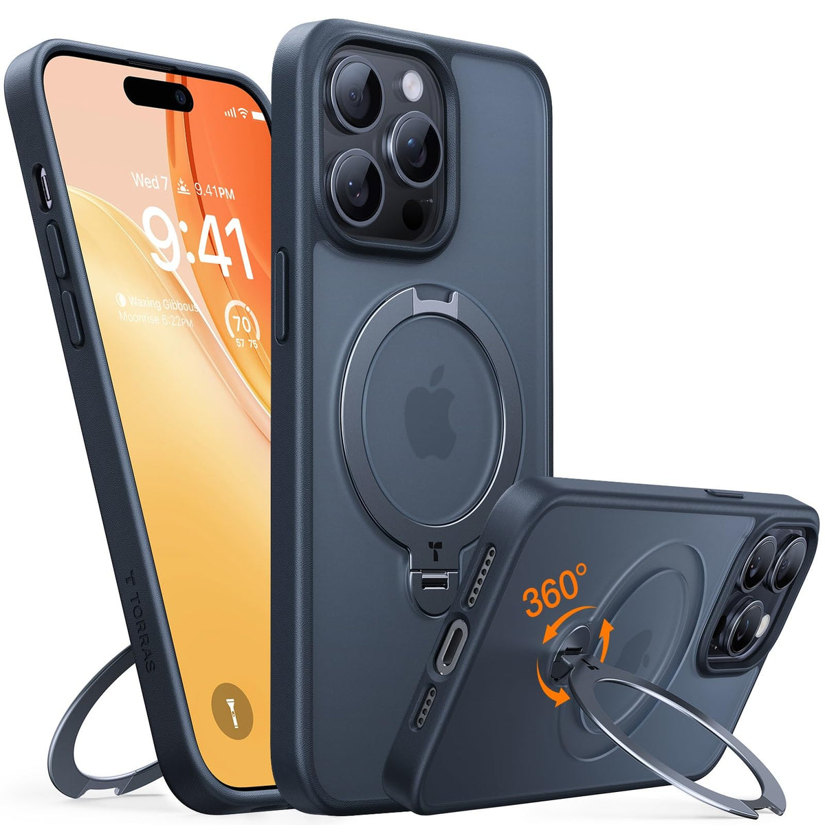 TORRAS Ostand Q3 Spin für iPhone 18 Pro Hülle für MagSafe 360°Stand Schwarz