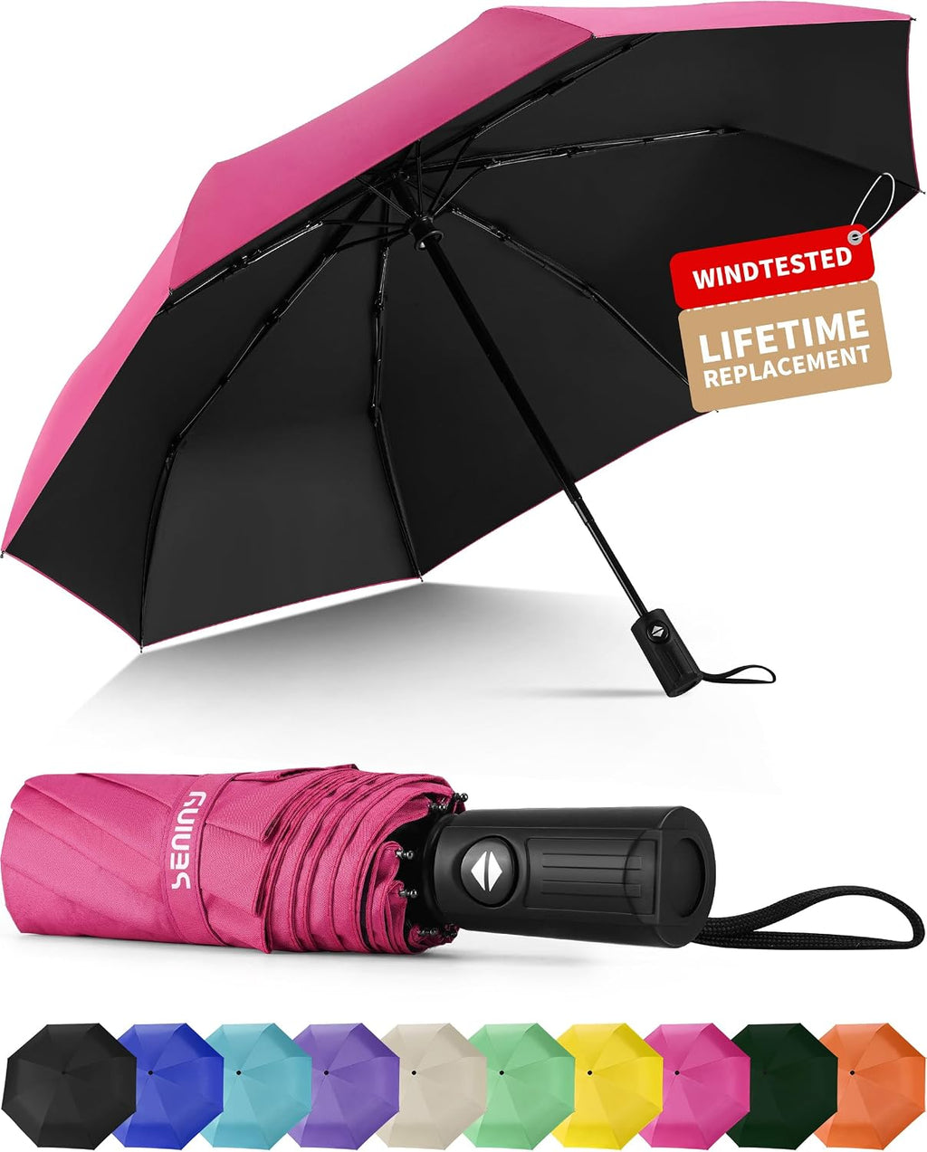 Seniny Windproof Travel Umbrella, Automatic Umbrellas for Rain, Portable & Compact Umbrellas for Backpack, Strong UV for Protection, Folding Small Sun Umbrella for Car, Walking