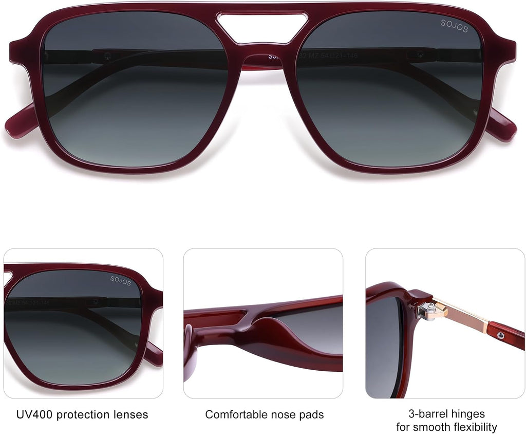 SOJOS Retro Aviator Sunglasses Womens Mens,Trendy Rectangle Shades SJ2202