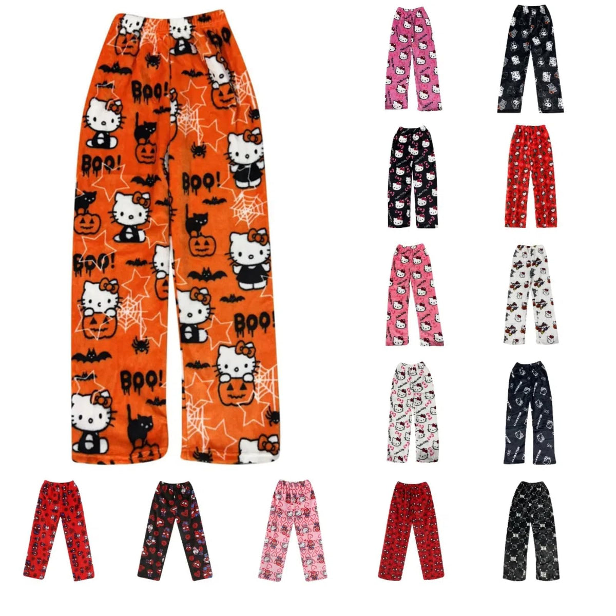Chnnamzu Damen-Pyjamahose aus Flanell, warmes und weiches Fleece-Pyjamaunterteil, süßes Cartoon-Katzen-Motiv, Kawaii-Mode, lässige Nachtwäsche, Loungewear-Hose
