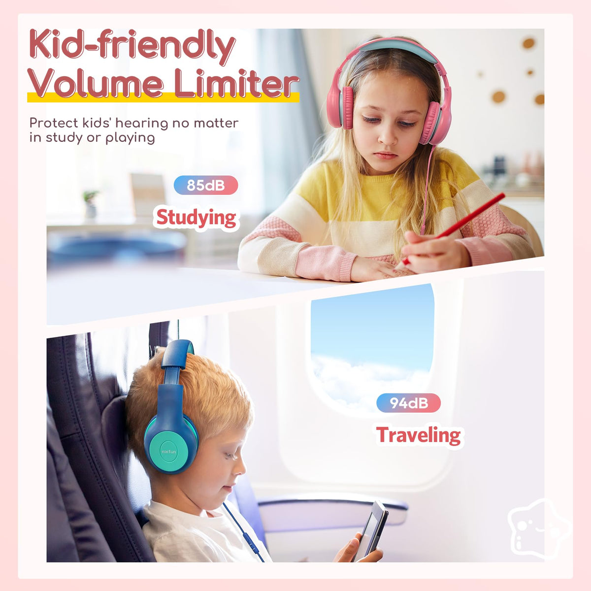 EarFun Kinder Kopfhörer mit 3,5 mm Kabel, Lautstärkebegrenzung, Blau-grün