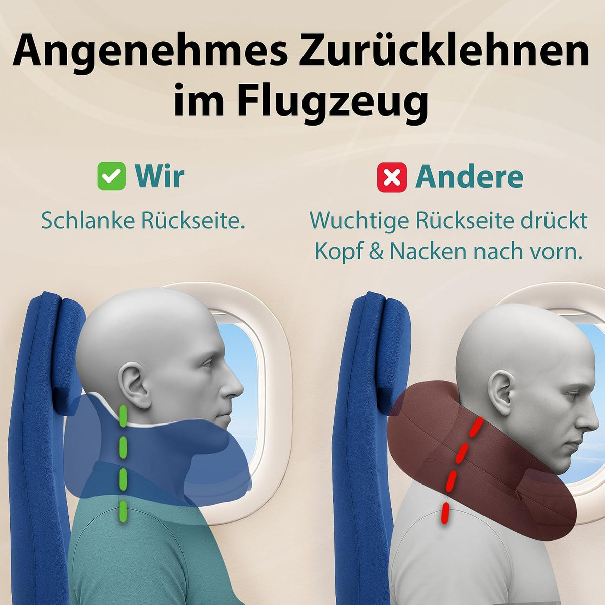 FLOWZOOM Comfy Nackenkissen Flugzeug & Auto mit Kapuze - Einstellbares Memory Foam Reisekissen mit Druckknöpfen für 360° Stütze, weicher Bezug - inkl. Transportbeutel - Grau