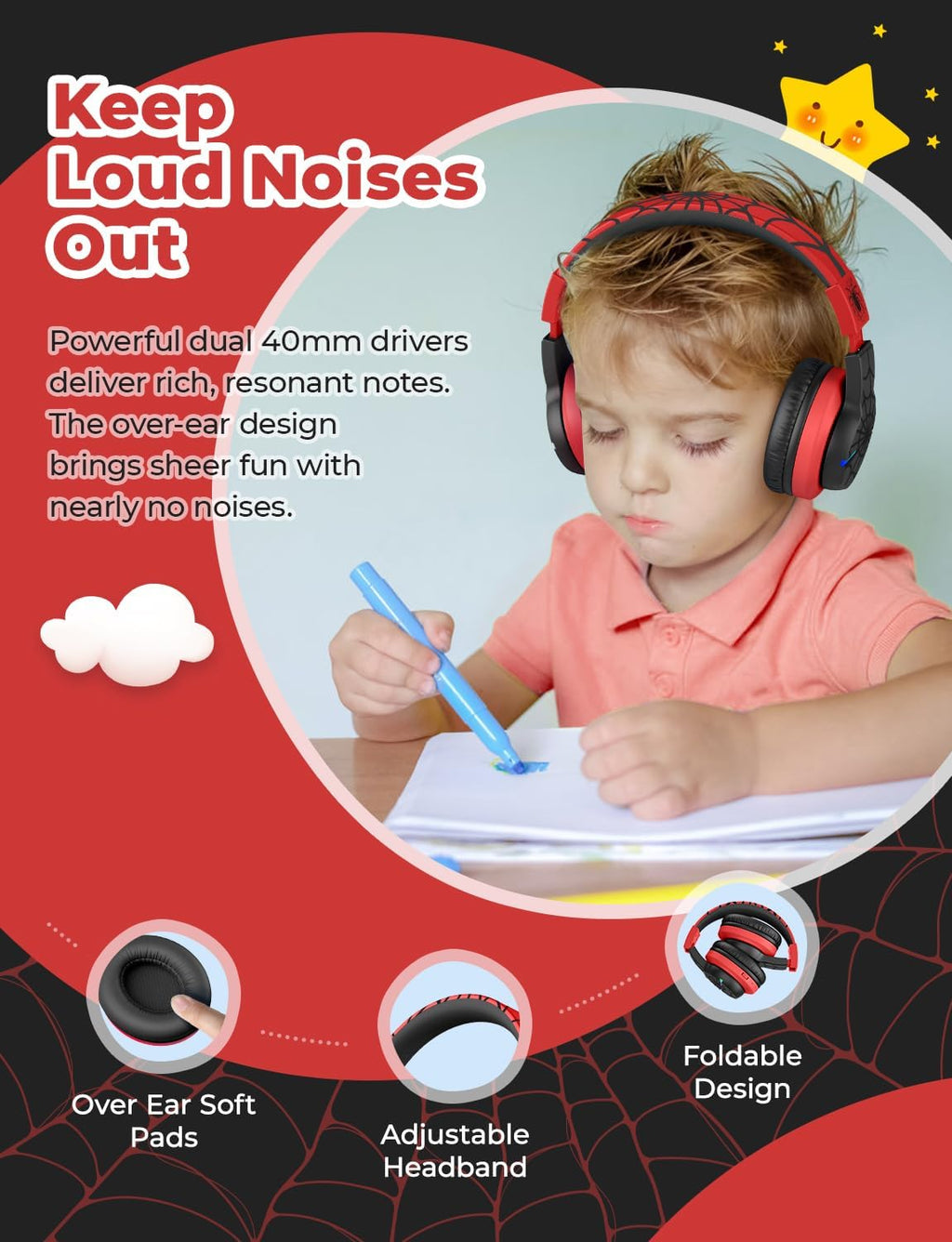 iClever BTH12 Bluetooth-Kopfhörer für Kinder mit LED-Beleuchtung, 85 Stunden Wiedergabezeit, ideal für Reisen