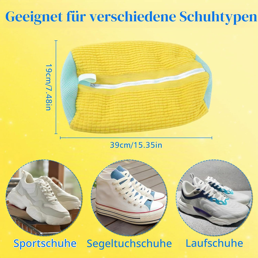Schuhwaschbeutel Waschmaschine, 2025 Neu AufgerüStet 2 Pcs Wiederverwendbarer Waschbeutel Mit 360° Reinigungsflusen für Schuhe (Gelb)
