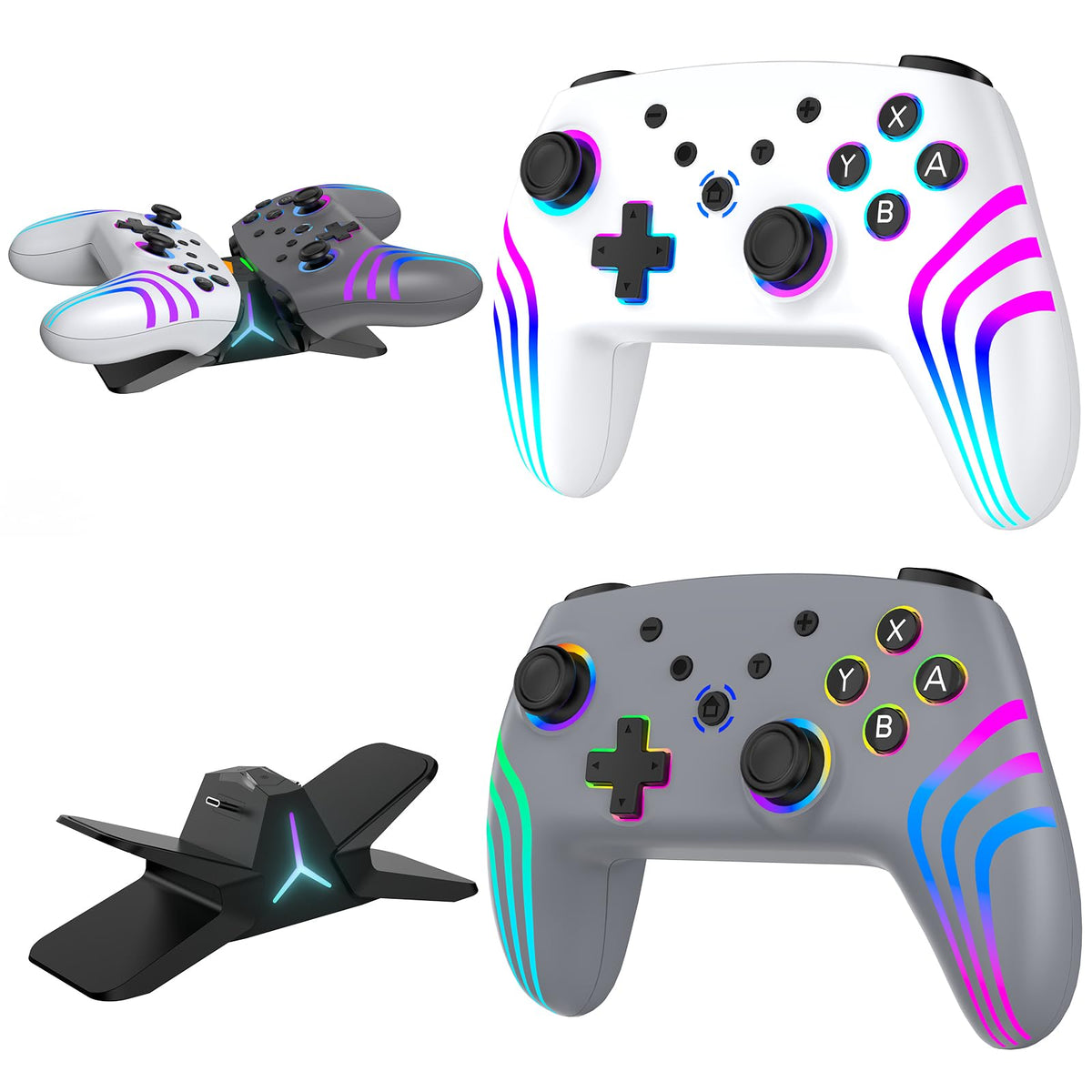 Reddening Switch 2 Controller für Switch/Switch 2/Switch Lite/Switch OLED,Switch Controller mit Doppel Vibration,Switch 2 Pro Controller mit 6 Achsen Gyro,Hall Joystick,Aufwachen,Turbo (Weiß Schwarz)