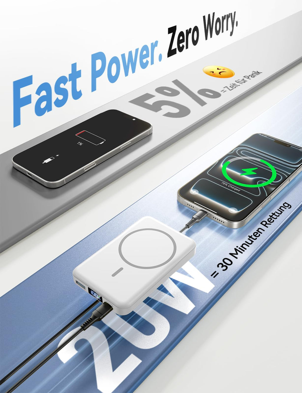 Powerbank für MagSafe,10000mAh Ultra Schnellladen Magnetische Power Bank