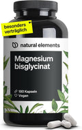 natural elements Magnesium Bisglycinat - Premium: Chelatiertes Magnesium - 180 Kapseln - 300mg elementares Magnesium pro Tagesdosis - Laborgeprüft, vegan, hochdosiert
