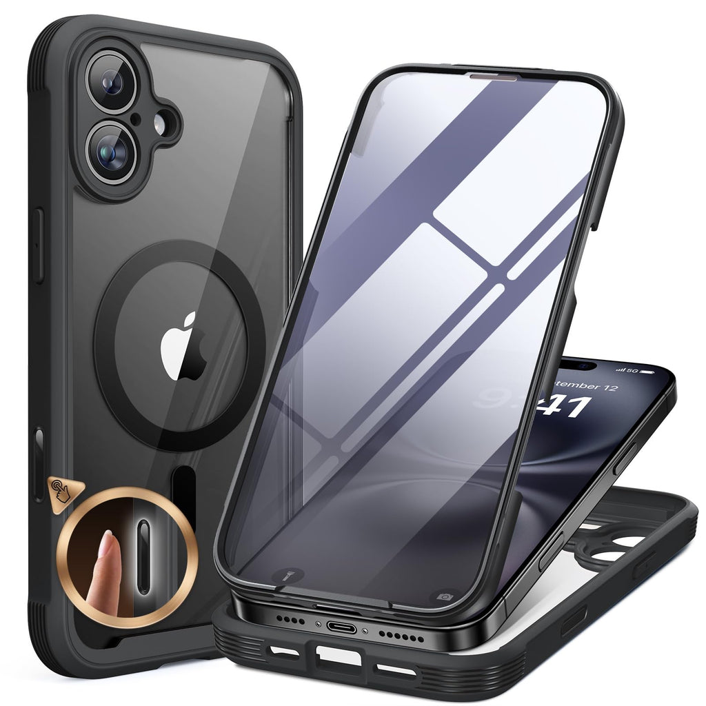 Miracase für iPhone 17 Hülle 6,3 Zoll,360 Grad Komplettschutz,Schwarz