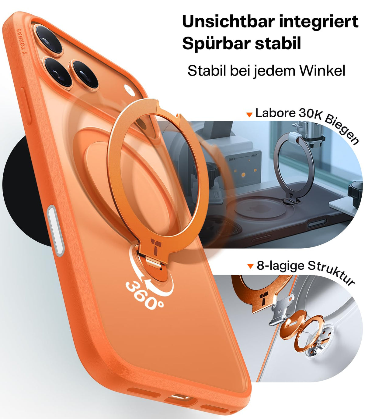 TORRAS Ostand Q3 Spin für iPhone 18 Pro Hülle für MagSafe 360°Stand Schwarz