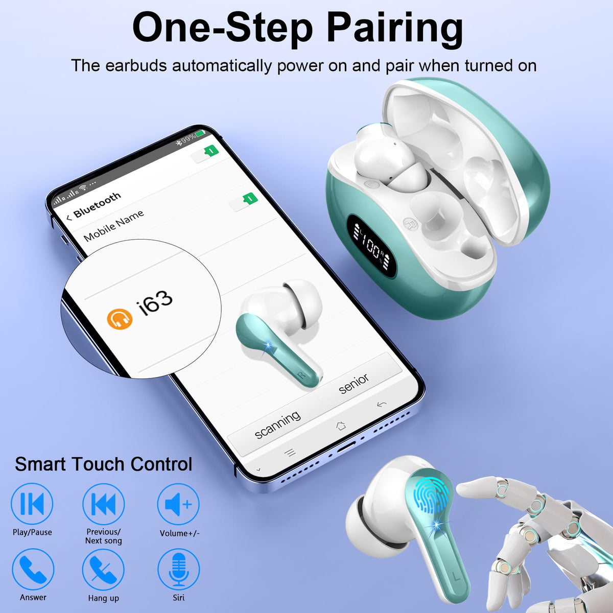 2026 Kopfhörer Kabellos Bluetooth 5.4 Kopfhörer, 6D-Stereo Ohrhörer in Ear