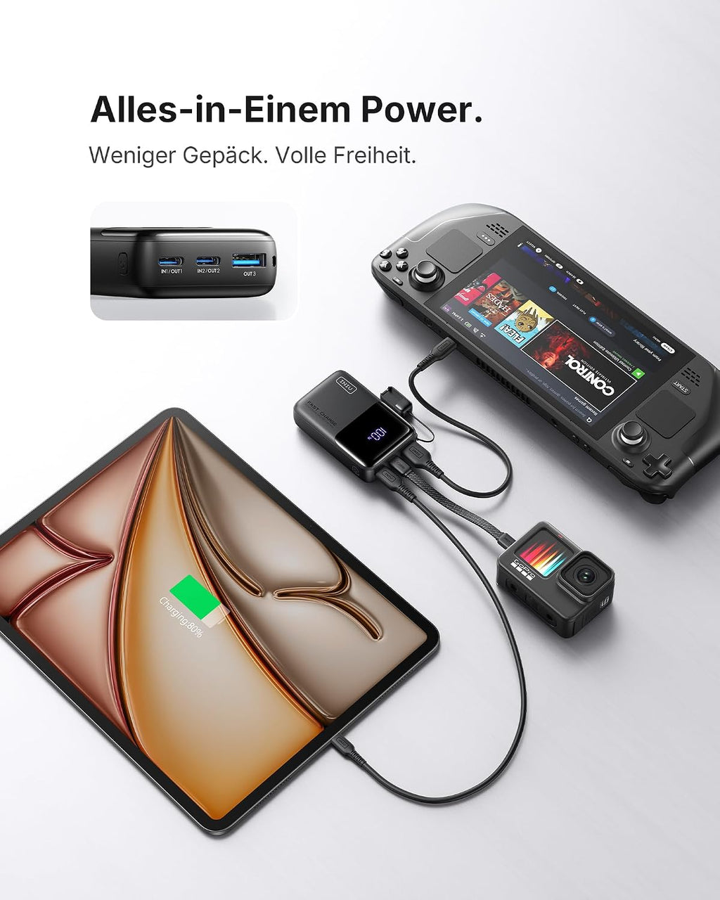 INIU Ultra Mini Powerbank, 10000mAh 45W Schnellladen mit USB C Kabel