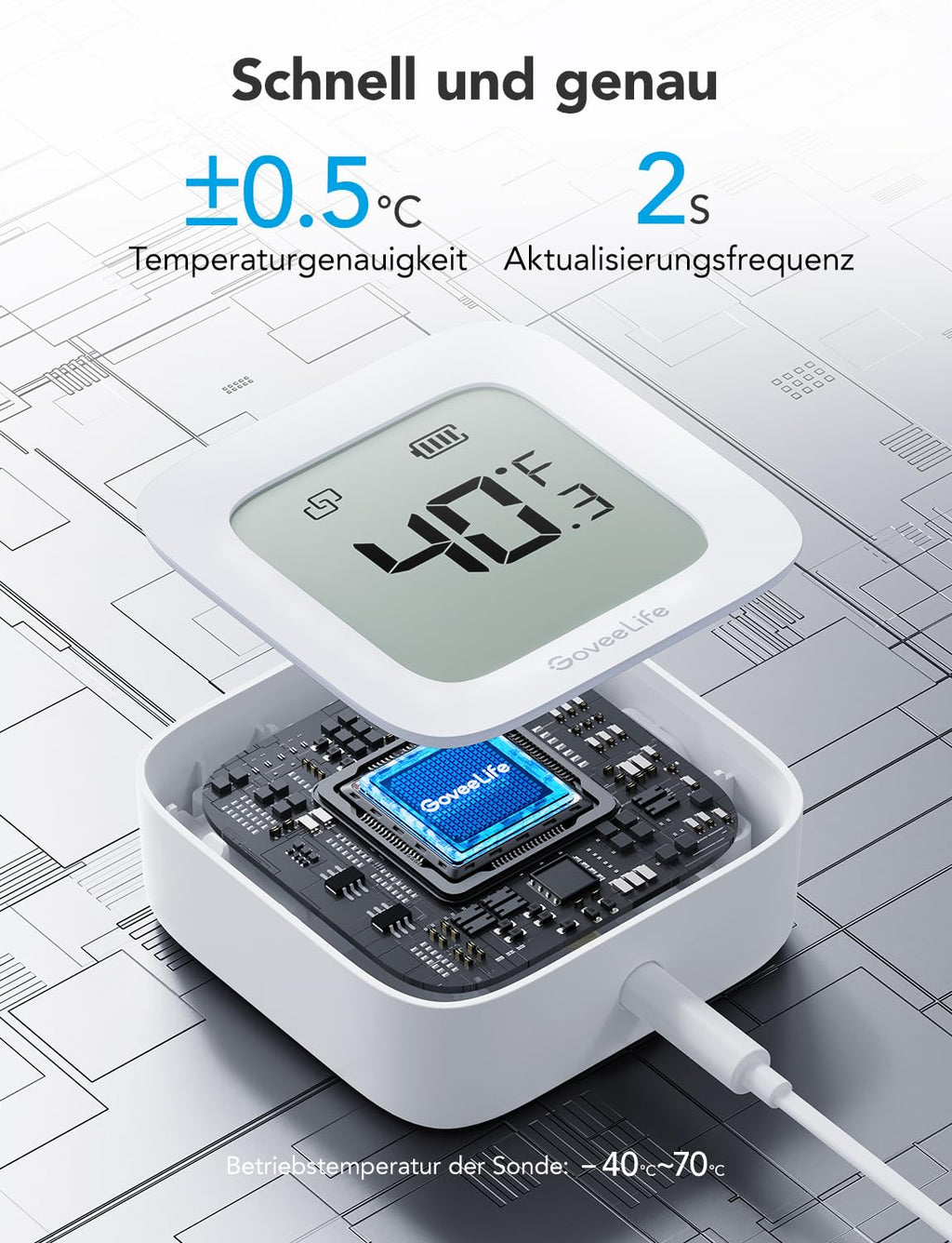 GoveeLife Kühlschrank Thermometer WLAN mit Digital & Alarm App, 1er-Sensor