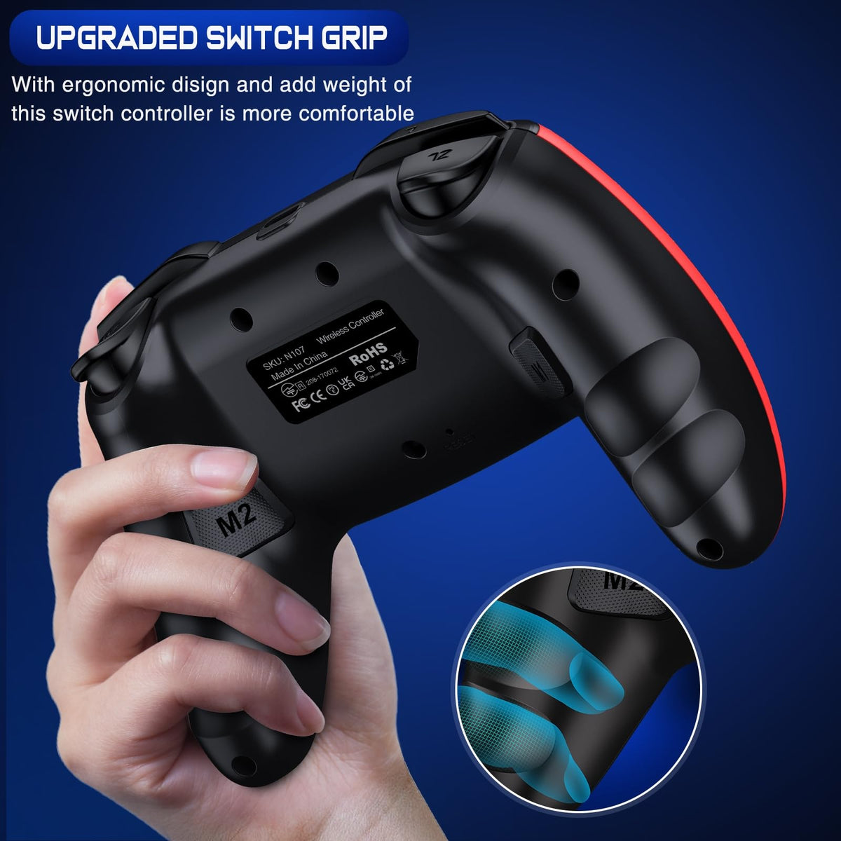 HELLCOOL Switch Controller, Kabellos Switch Pro Controller für Switch/Lite/OLED Konsole, Macro/Turbo/Aufwachfunktion, Präzise Steuerung, Dual Motors Vibration, 15 Std Spieldauer