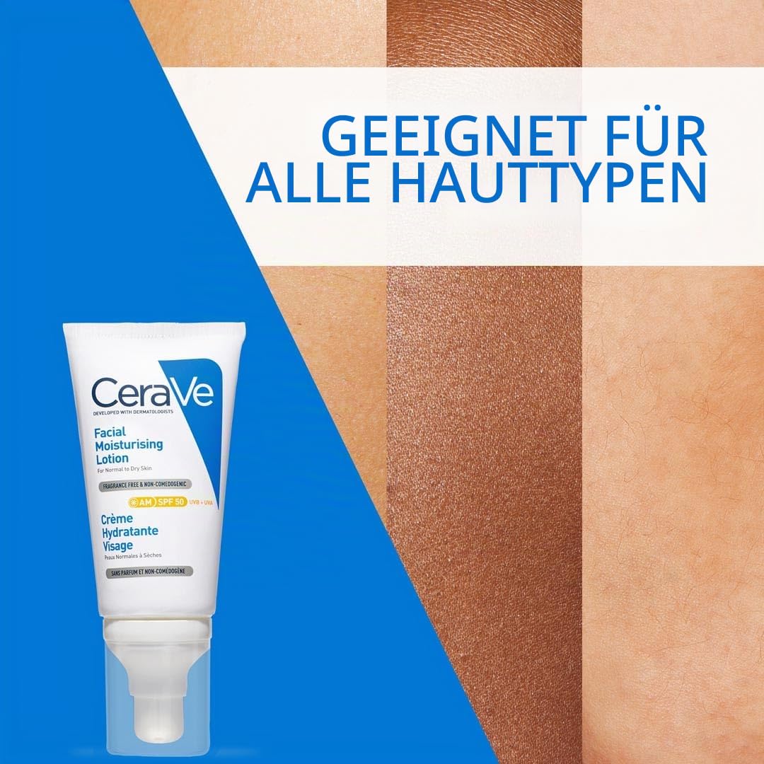 CeraVe Feuchtigkeitsspendende Gesichtscreme LSF 50, UVA- & UVB-Schutz, 50ml