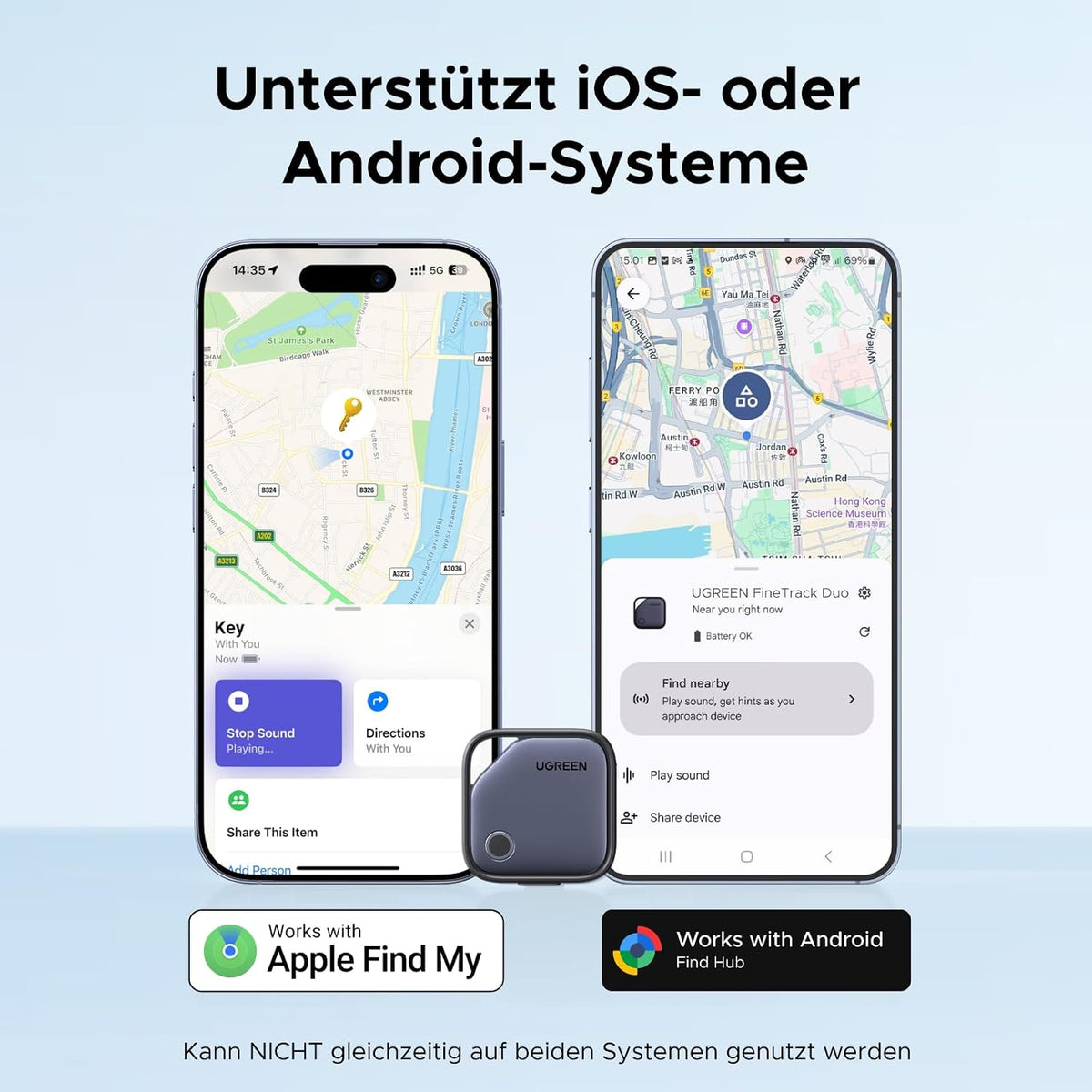 UGREEN FineTrack Duo 4 Pack GPS Tracker für iOS & Android mit USB C Laden