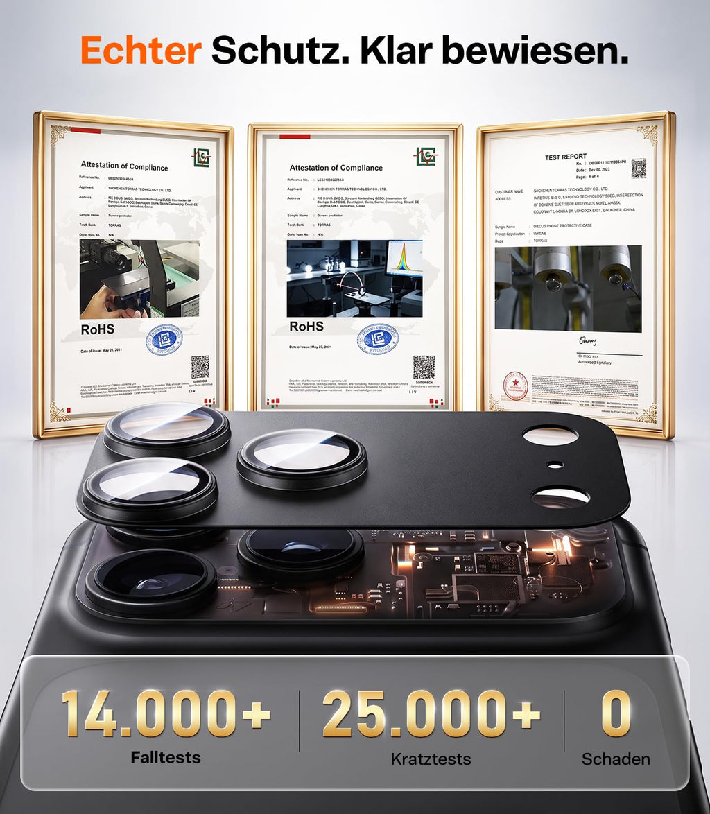 TORRAS für iPhone 18 Pro 9H+ Kratzfest Kameraschutz HD-Klares, Grau