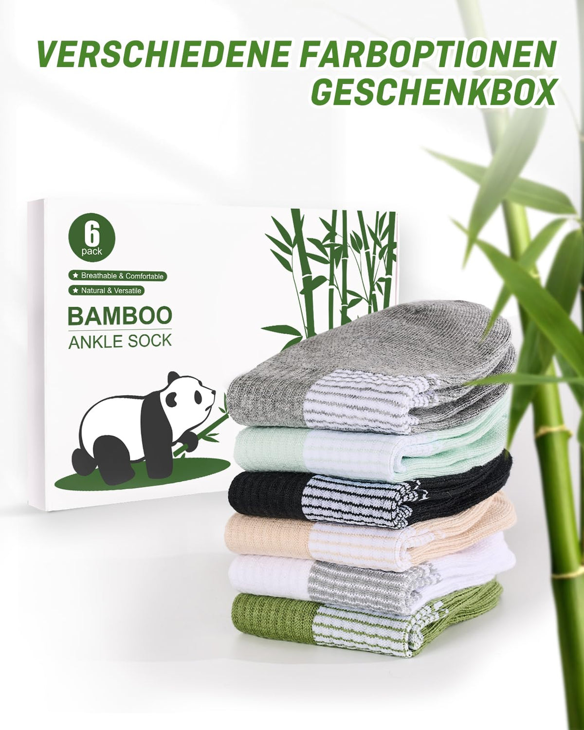 Bambus Sneaker Socken Damen, 6 Paar, Atmungsaktiv