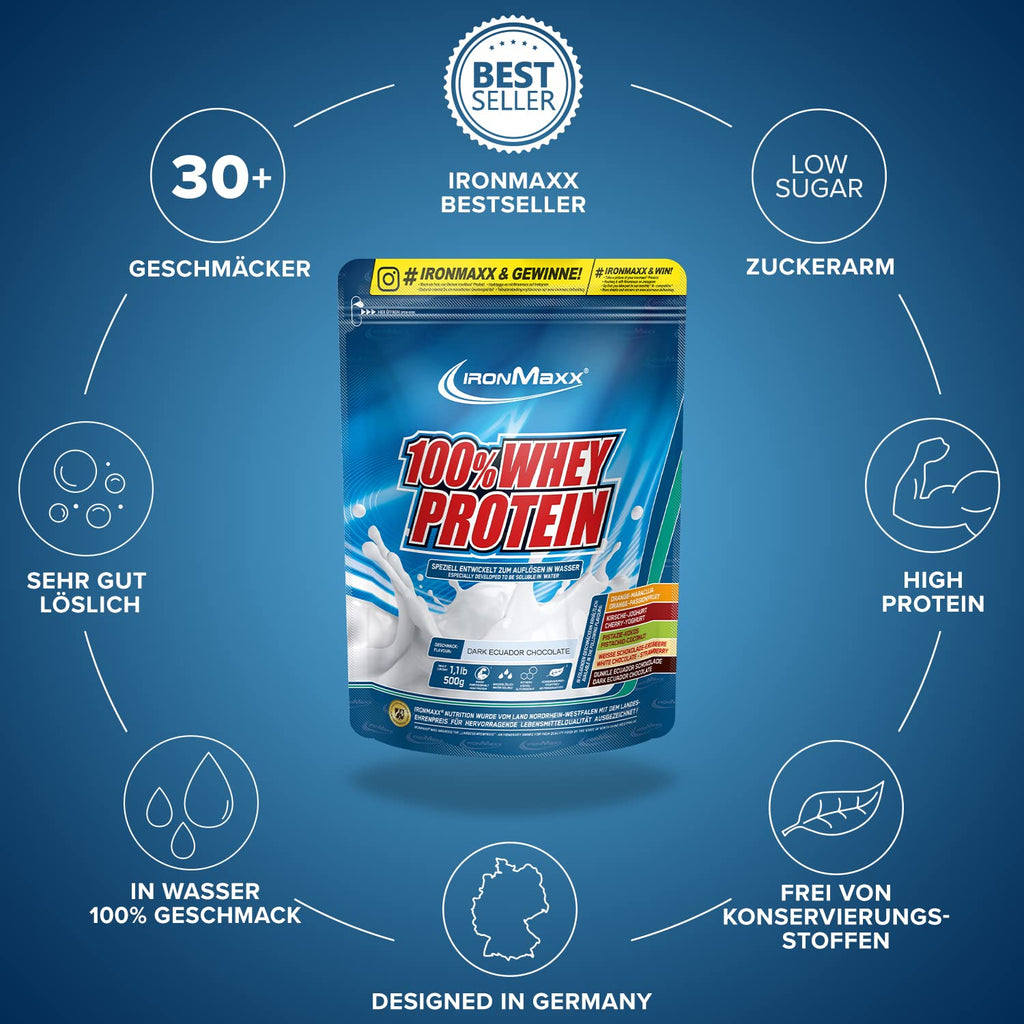 IronMaxx 100% Whey Protein Pulver - French Vanilla 500g Beutel | zuckerreduziertes, wasserlösliches Eiweißpulver aus Molkenprotein | viele verschiedene Geschmacksrichtungen