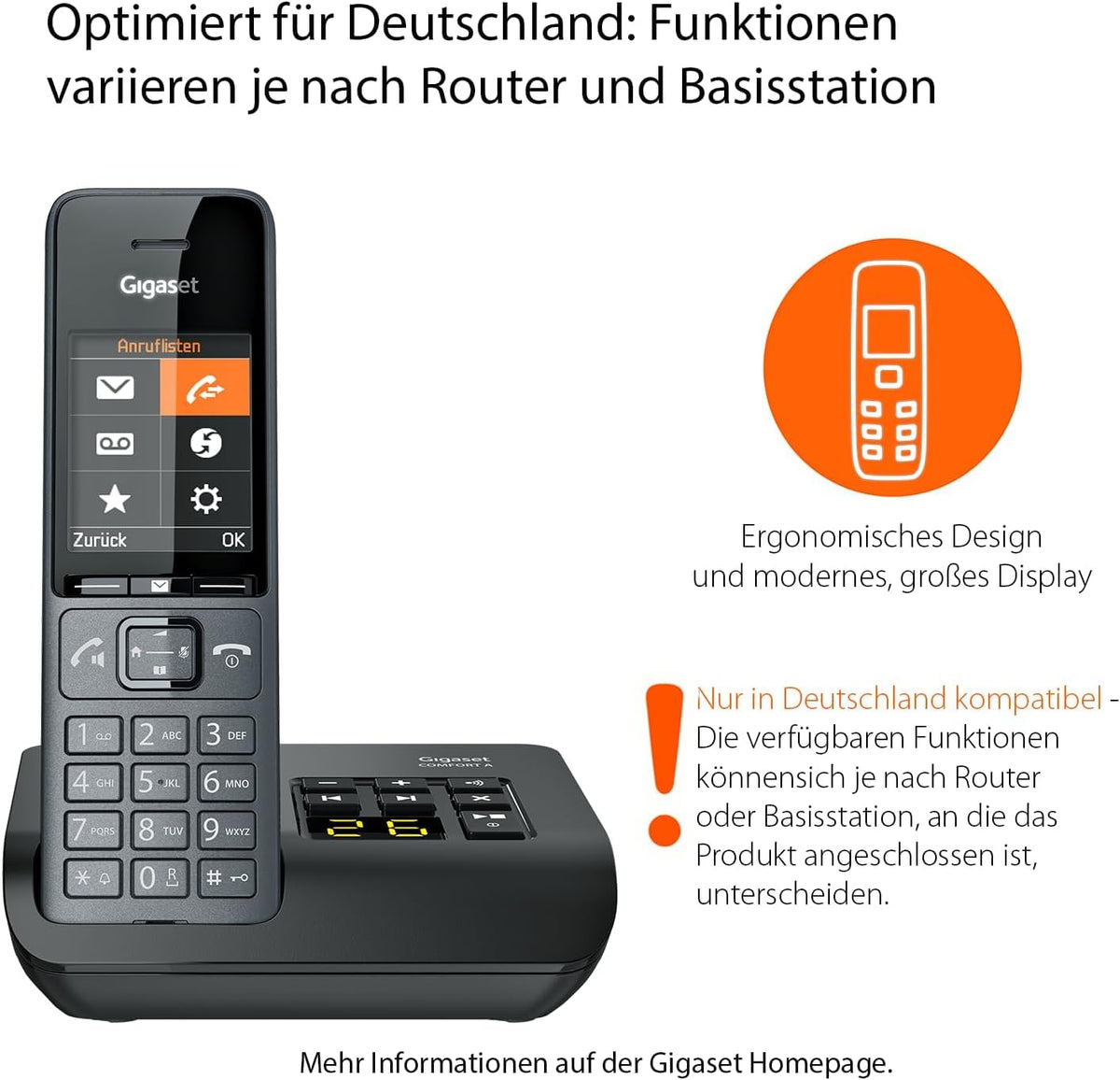 Gigaset Comfort 520A Duo - 2 Schnurlose DECT-Telefone mit Anrufbeantworter - Beste Audioqualität mit Freisprechfunktion - Anrufschutz - Adressbuch 200 Kontakten, titan-schwarz [Deutsche Version]