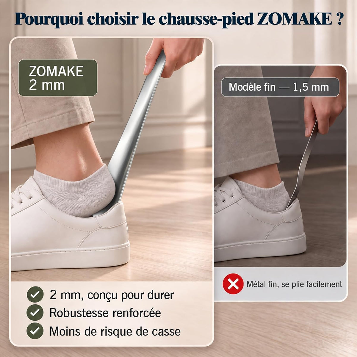 ZOMAKE Chausse Pied Métal 30 cm, Chausse-Pied Long en Acier Inoxydable