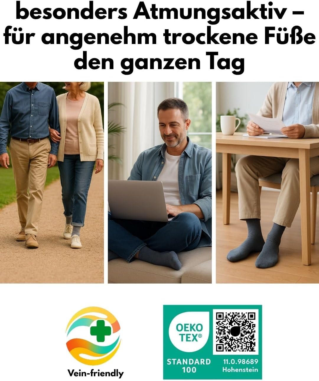 sockenkauf24 Diabetikersocken ohne Gummi & ohne Naht 97% Baumwolle (6 Paar) Diabetiker Socken mit Komfortbund für Damen & Herren