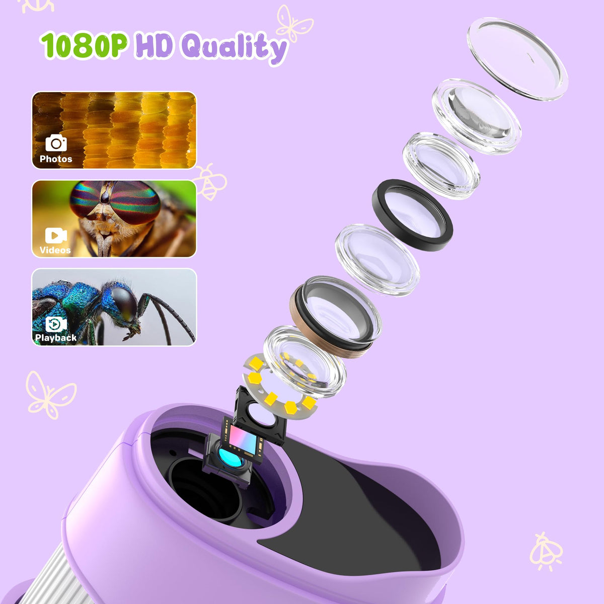 1000X Handheld Digital Microscope for Kids: Pocket Microscope with 2.0" IPS Screen - STEM Toys Birthday Gifts for Girls Boys - Portable Edu Science Kits Toddler Age 3-6 6-12 Pink