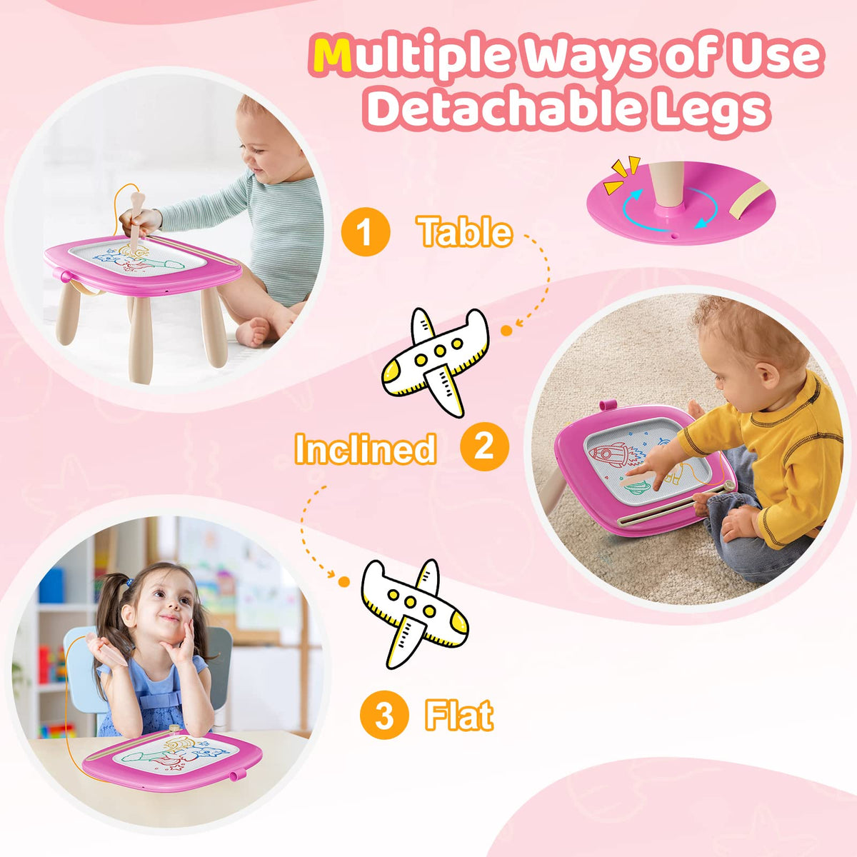 Kikidex Magnetic Drawing Board, Toddler Girl Toys for 1-3 Year Old, Doodle Board Pad Learning and Educational Toys for 1 2 3 Year Old Kids Birthday Gift (Soft Pink)