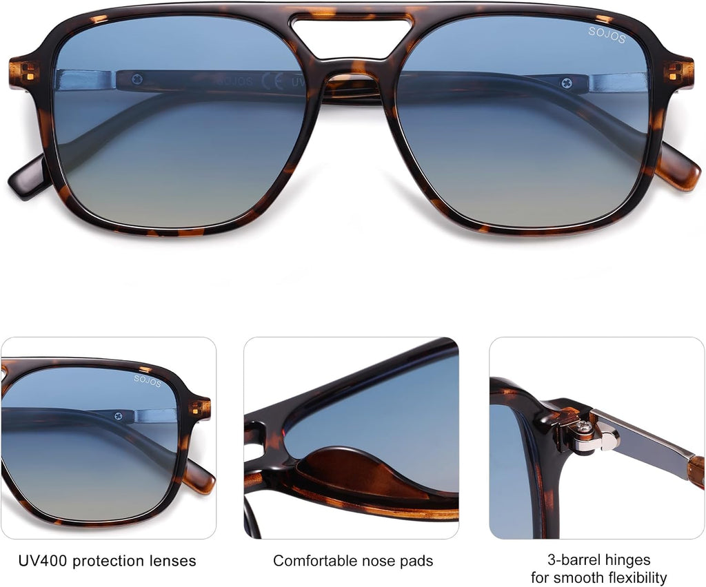 SOJOS Retro Aviator Sunglasses Womens Mens,Trendy Rectangle Shades SJ2202