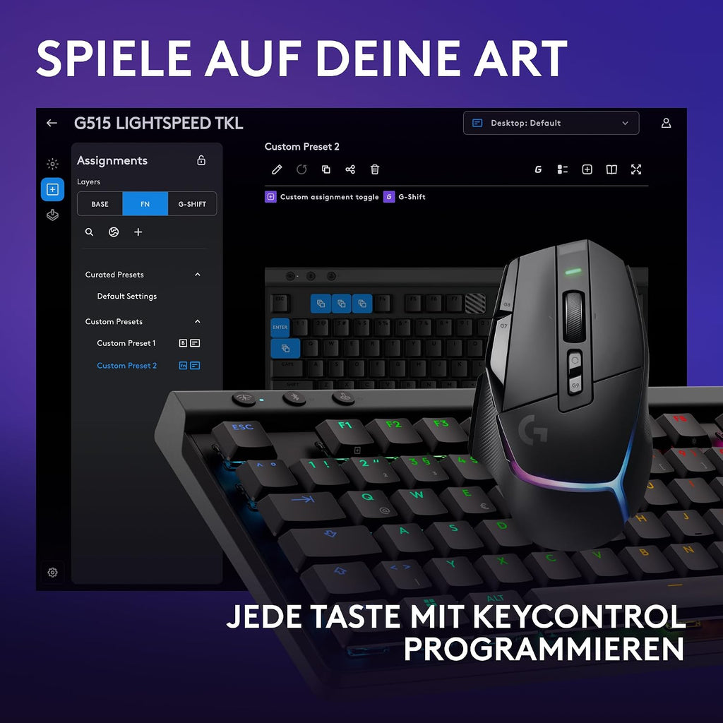 Logitech G G515 LIGHTSPEED TKL kabellose flache Gaming-Tastatur (Schwarz)