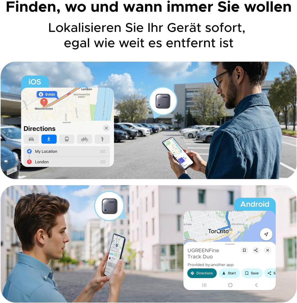 UGREEN FineTrack Duo 4 Pack GPS Tracker für iOS & Android mit USB C Laden