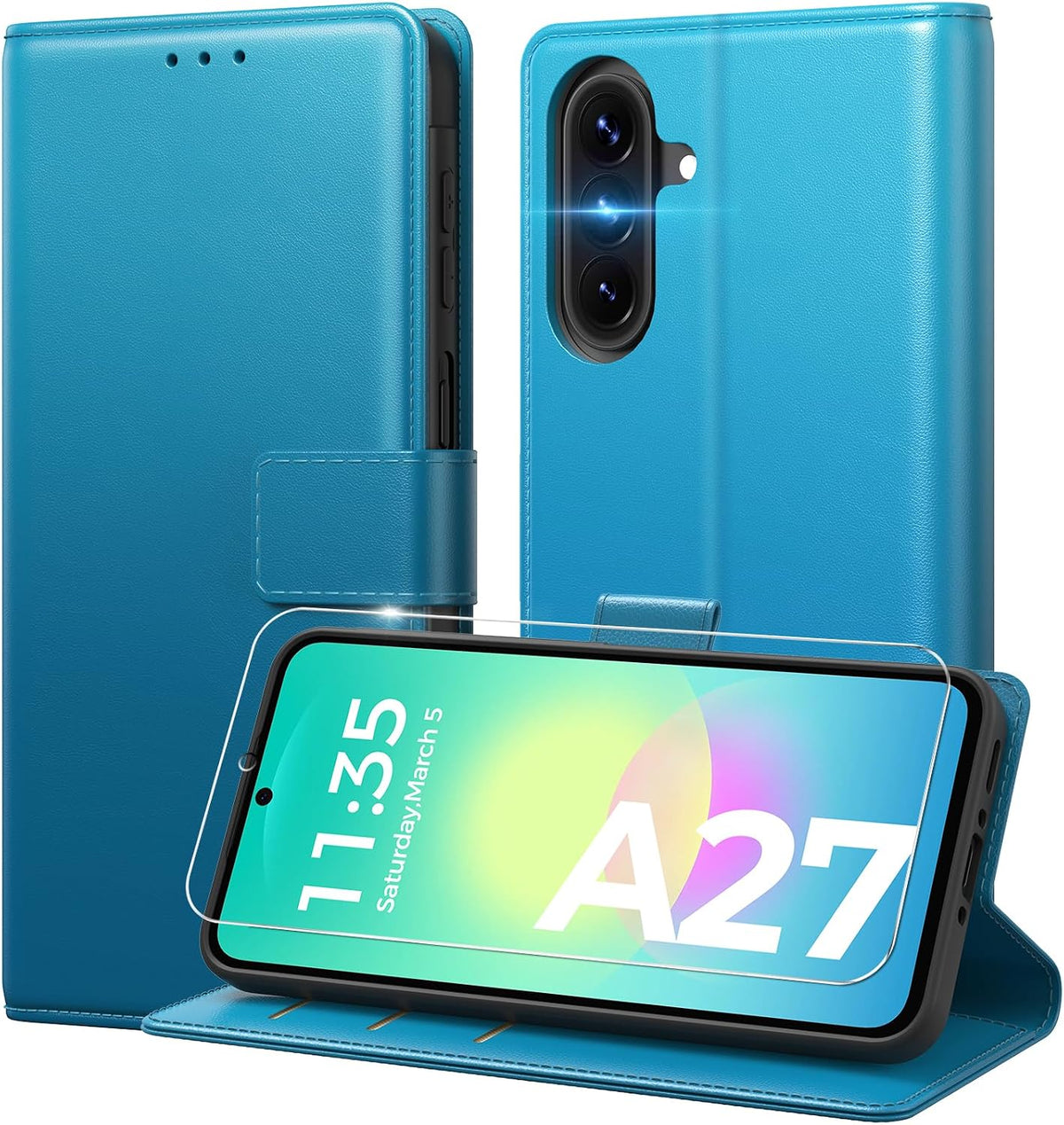 Peakally Handyhülle für Samsung Galaxy A17 5G Hülle [Mit 1 Stück Panzer Schutz Glas] [Premium PU Leder] [RFID-Blockierung] [Kartenfach] Klapphülle kompatibel mit Galaxy A17 5G / 4G - Grün