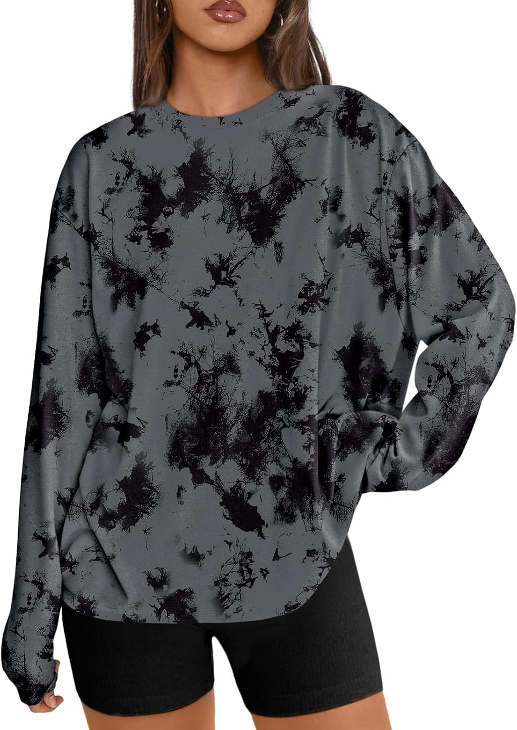 Trendy Queen Damen Oversize Langarmshirts Herbst-Oberteile 2026 Basic-Shirts