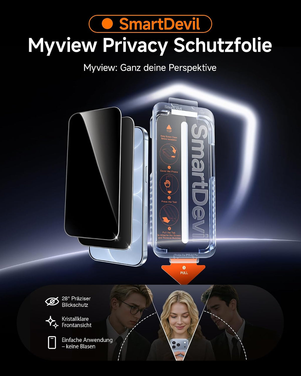 SMARTDEVIL 2 Pack Privatsphäre Schutz für iPhone 17 Panzerglas