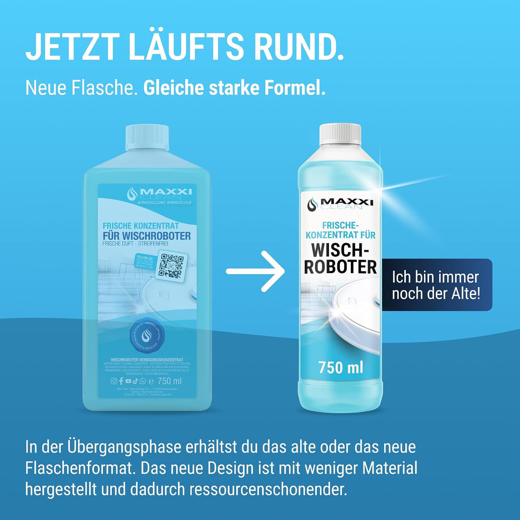 Maxxi Clean 1 x 750 ml Reinigungsmittel für Saugroboter mit Wischfunktion I Konzentrat mit Frische Duft I Universalreiniger für Fliesen, Laminat, Parkett I kompatibel mit gängigen Herstellern