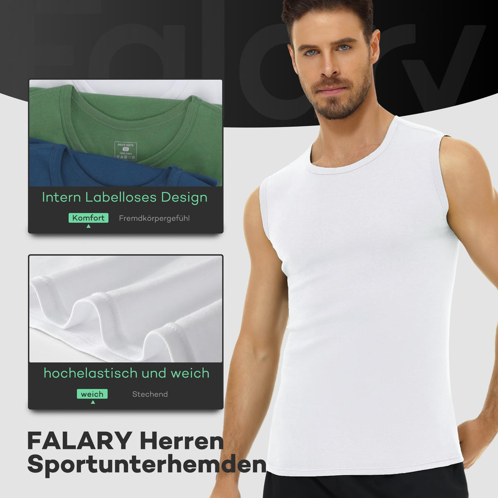 FALARY 3er-/6er-Pack Herren-Unterhemd aus Baumwolle Tanktop Unterhemden S-5XL