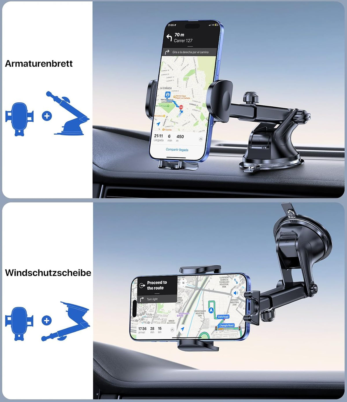 Miracase [2026 Upgraded Handyhalterung Auto Handy Halterung,Universal Car Phone Holder[Stärkste Saugnapf & Lüftungshaken] 360° Drehbar kfz autohalterung Lautsprecher für iPhone Samsung Galaxy Google